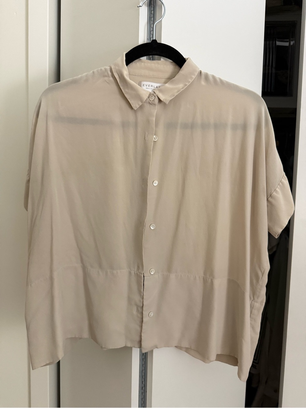 Everlane Cream Short-Sleeve Button-Up Blouse